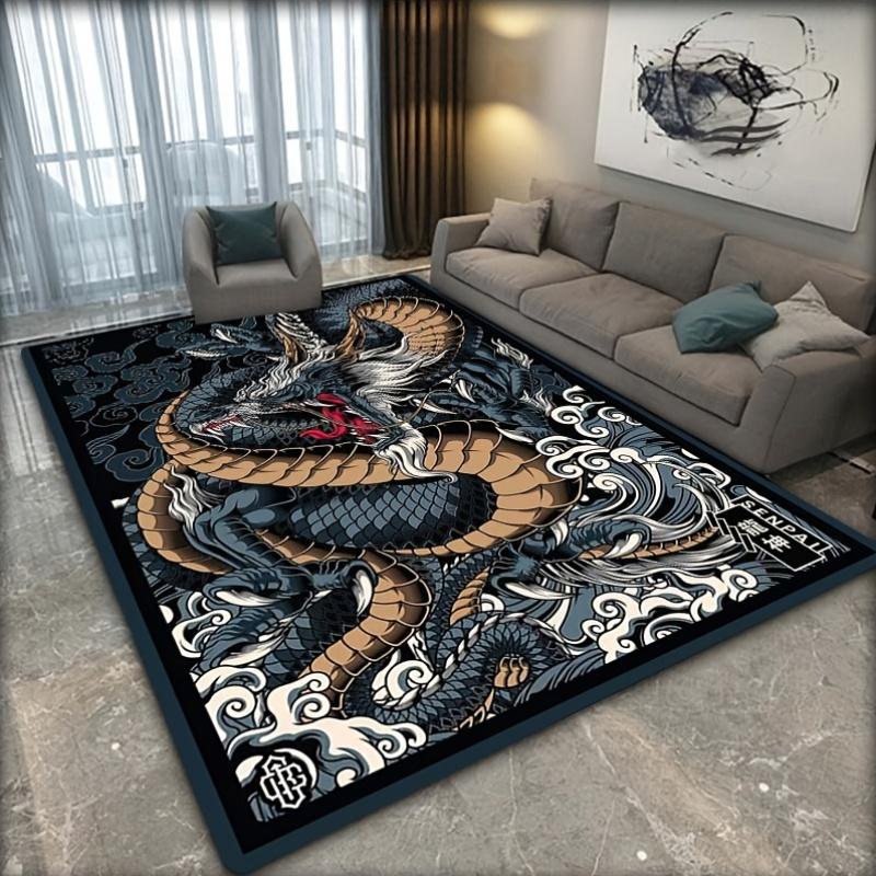 Chinese Dragon Rug Velvet Flannel Printed Floor Mat Mythical Design Decorative Carpet Living Room Home Decor