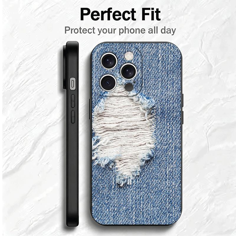 Retro Denim Pattern Soft Phone Case for iPhone 16 16E 17 Air 15 Pro Max 14 Plus 13 Mini 11 12 7 Black Cover Back Shell