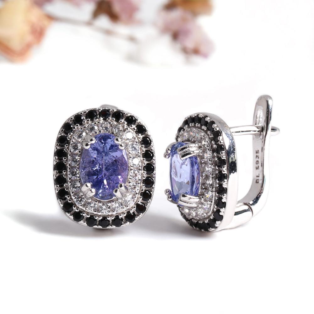 Super Luxury Real Gems Natural inclusion quality blue Tanzanite earrings 925 silver light luxury elegant jewelry gift for women