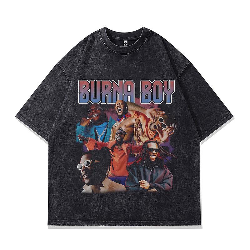 Hip Hop Trend Portrait Printing T-Shirt American Retro Trendy Brand Washed Old Casual Short-Sleeved T-Shirt Men