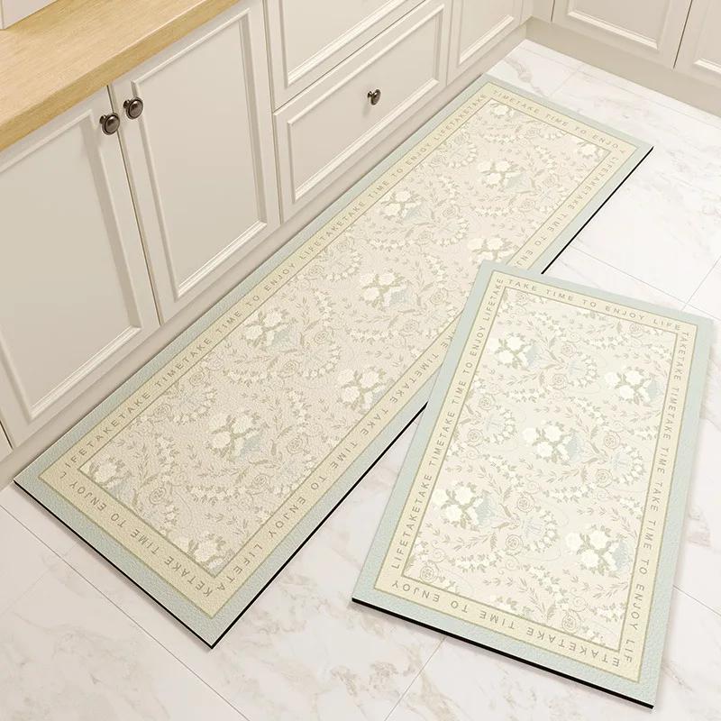 Kitchen Floor Mat Pvc Waterproof Anti Fatigue Vinyl Carpet Oil-proof Non-slip Foot Mats Pink Flower Home Decoration Long Rugs