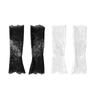 Fingerless Lace Arm Sleeves for Wedding Photos and Ceremony Wear, Sheer Pair with Scalloped Edge and Long Reach