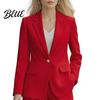 Mini Suit Coat Autumn Texture Lapel Long Sleeve Single Button Draped Anti-wrinkle Jacket with Flap Pockets Solid Color Business Outerwear High