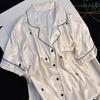 Summer Simulation Silk Striped Simple High-End Women'S Pajamas Cool Love Short-Sleeved Loungewear