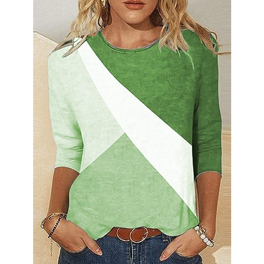 Jarní a podzimní top s kulatým výstřihem, 3D barevným blokovým potiskem, módní ležérní dámské tričko s dlouhým rukávem