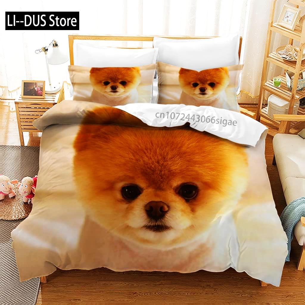 Pomeranian Nevresim Takımı Hayvan Köpekler Yatak Takımı 3D Sevimli Evcil Hayvan Yatak Örtüleri Gençler İçin Çift Kişilik Queen King Boy Polyester Yorgan Kılıfı