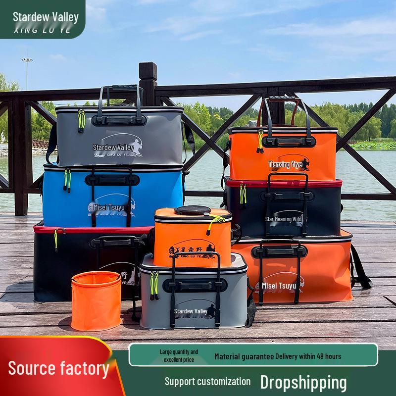 Foldable EVA Fishing Bucket - Portable, Thick, Live Fish Box with Shoulder Strap