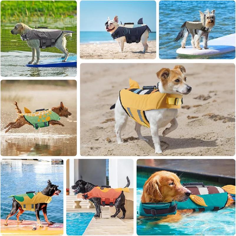Dog Life Jacket for Swimming Boating Flotation Vests High Buoyancy Shark Pet Swim Safety Vest for Small Medium Large Dogs Swim