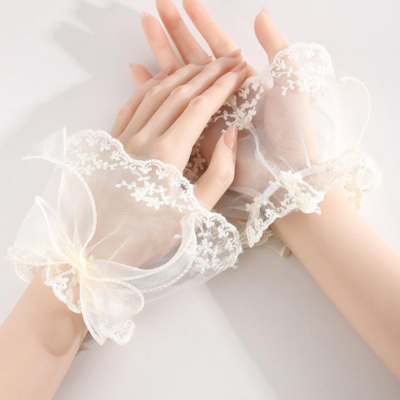 Mode Abnehmbare Spitze Mesh Stoff Falsche Ärmel Hemd Pullover Dekor Rüschen Ellbogen Trompetenmanschette Handgelenk Accessoires