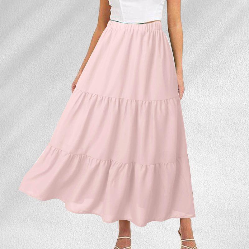 

Pocket Elastic Waistband a-Line Skirt Pure Color Pocket Elastic Waist A- line Skirt Pink L