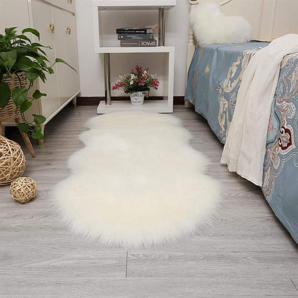 Irregular Plush Rug Non Slip Faux Fluffy Rug Washable Long Hair Carpet  Bedroom
