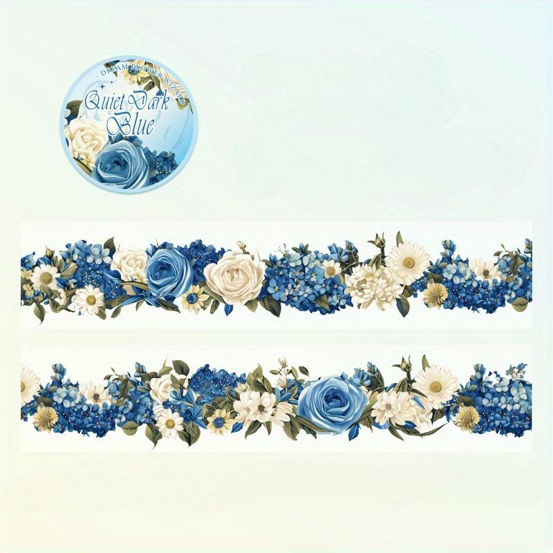 

1 Рулон/Упаковка Декоративний Ваші Скотч для Ведення Журналів та Скрапбукінгу - Барвистий Квітковий та Рослинний Візерунок Водонепроникна ПЕТ Стрічка синій