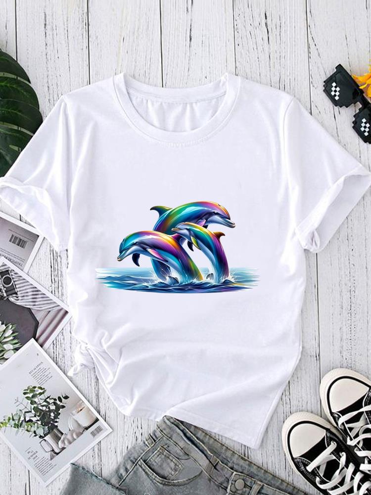 (Asian Size) Watercolor Style Trend Short Sleeve T-shirts Print O-neck Fashion Female Casual Women's Top T Clothing Graphic Tee