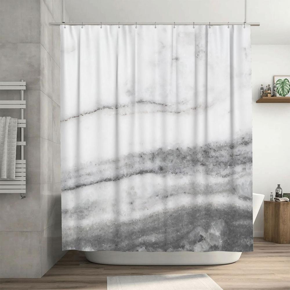 Modern Marble Print Shower Curtain Neutral Color for Bathroom Decor