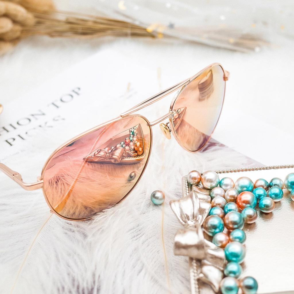 SUNGAIT Lightweight Oversized Aviator Sunglasses Mirrored Polarized Lenses Gold Mirrored SGT603JKF JP Women's - (Light Frame/Pink Lenses)