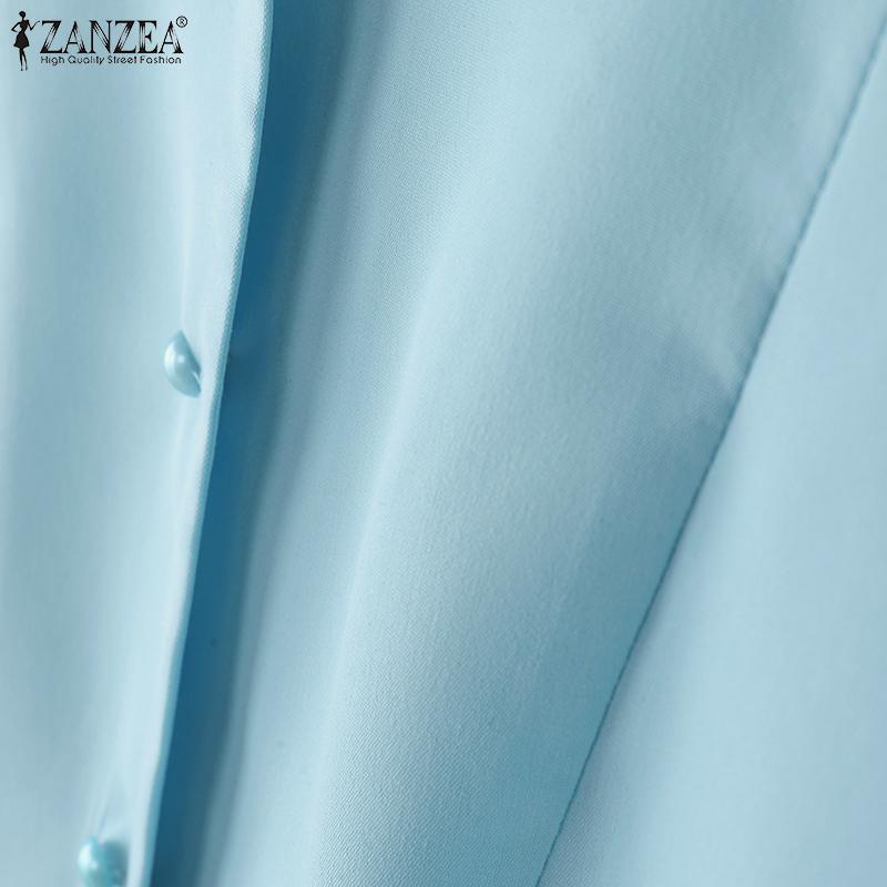 ZANZEA Women Casual Round Neck Solid Color 3/4 Sleeve Blouse