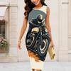 Women Plus Size Round Neck Sleeveless Bodycon Midi Dress Cartoon Excavator Printed