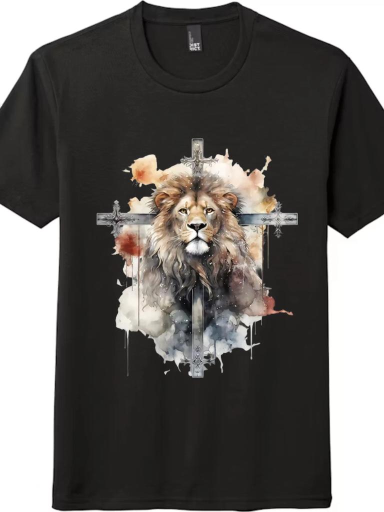T-shirt Grafica Leone di Giuda Croce Acquerello - T-shirt Cristiana Unisex