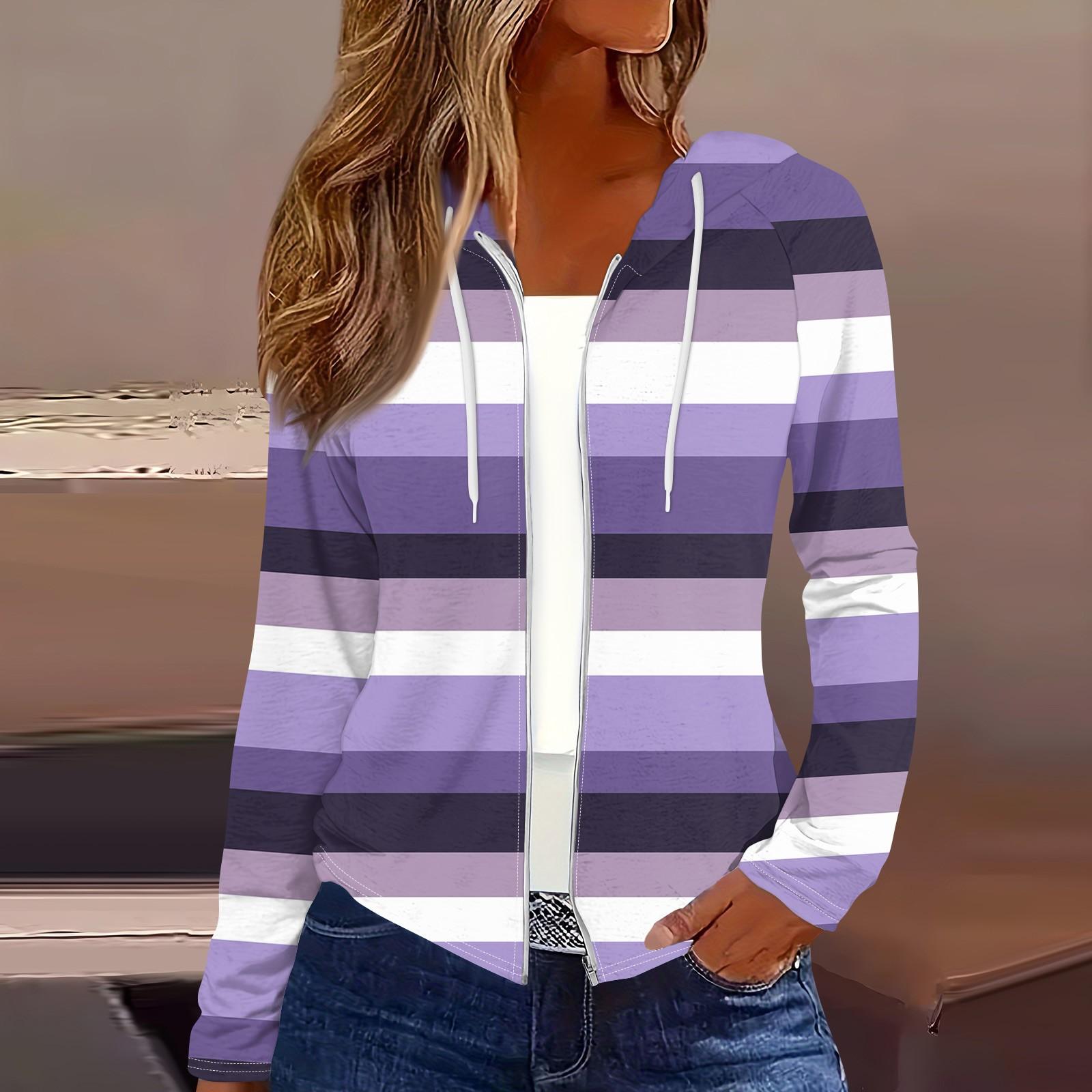 

Жіноче модне повсякденне пальто з принтом і довгими рукавами з капюшоном і блискавкою XXXL фіолетовий