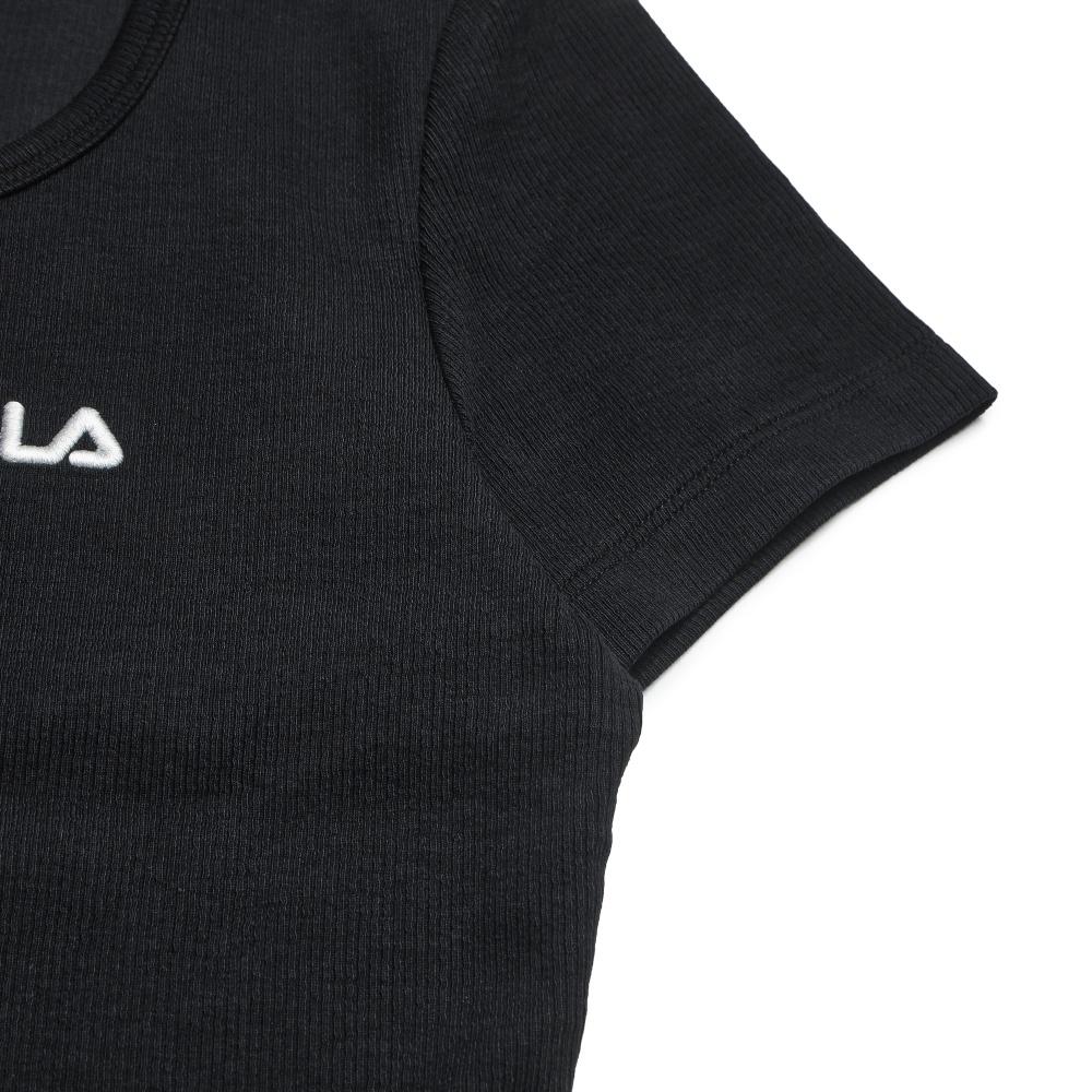 Fila Original Simple Solid Color Embroidered T-Shirt Women Tops Black F11W629113FBK