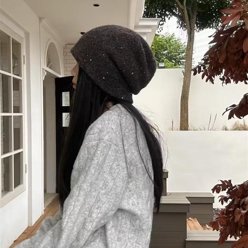 Thickened Silver Sequined Wool Double-layer Knitted Hat Children's Winter Warm Elegant Plain Literary Wool Stacking Hat