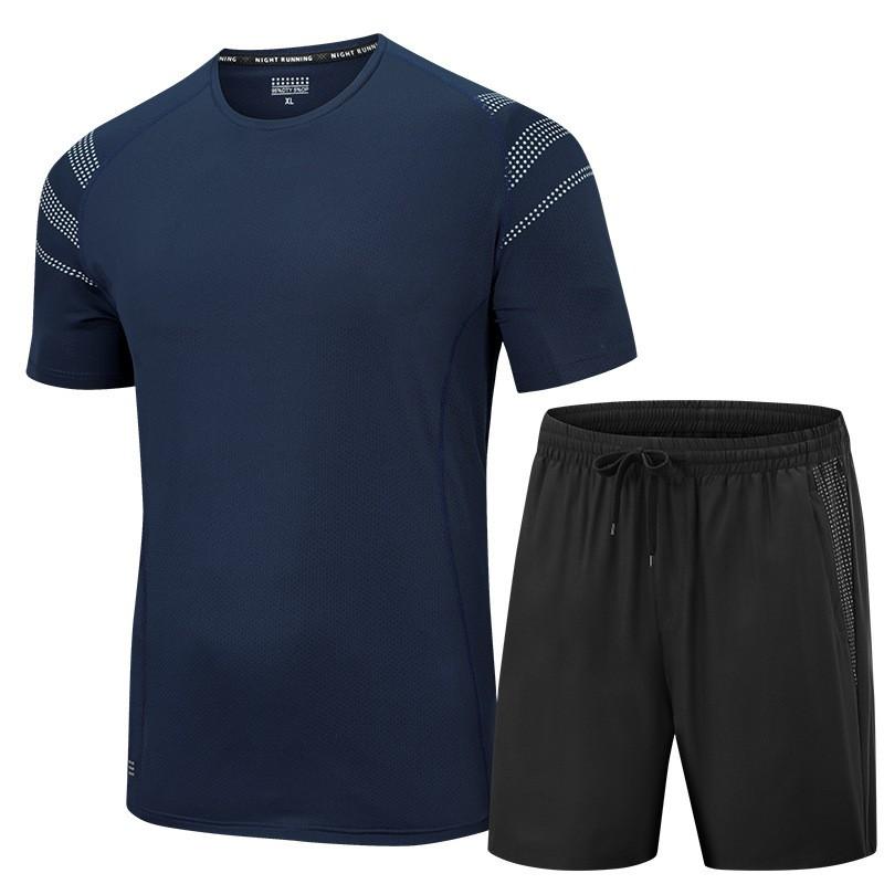 Mens 2-Piece Sportswear Set Cotton-Blend Short Sleeve T-Shirt Shorts Lightweight Casual Outfit