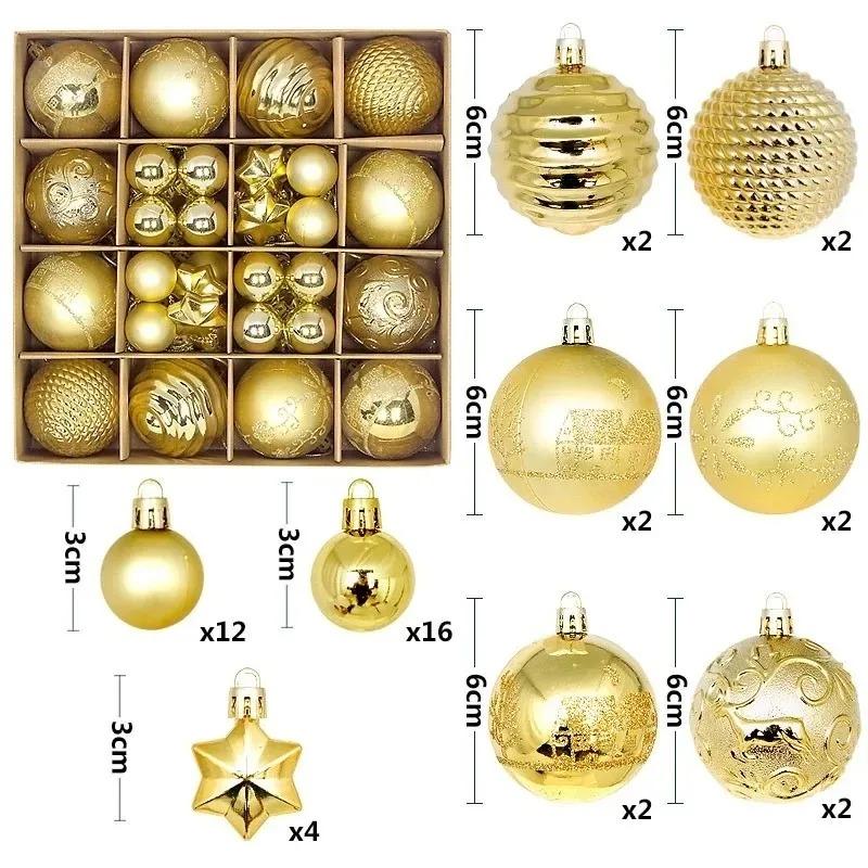 44Pcs Christmas Ball Ornaments 3-6cm shatterproof Christmas Hanging Ball Christmas Tree Decoration Home Party 2026 New Year Gift