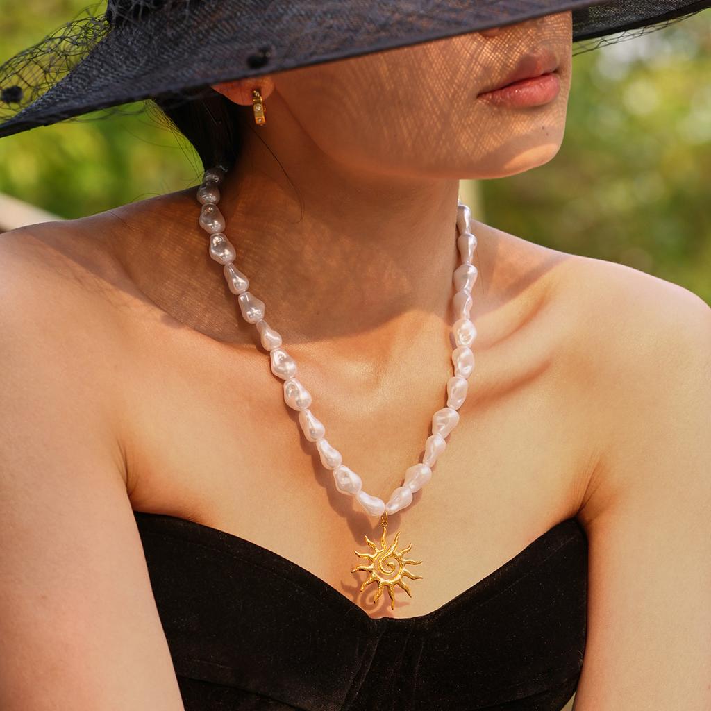 Ozean-Serie, Perle, Seestern, Mehrfach-Accessoire Schlüsselbein-Kette, Modisch, Leichter Luxus, Strand-Stil
