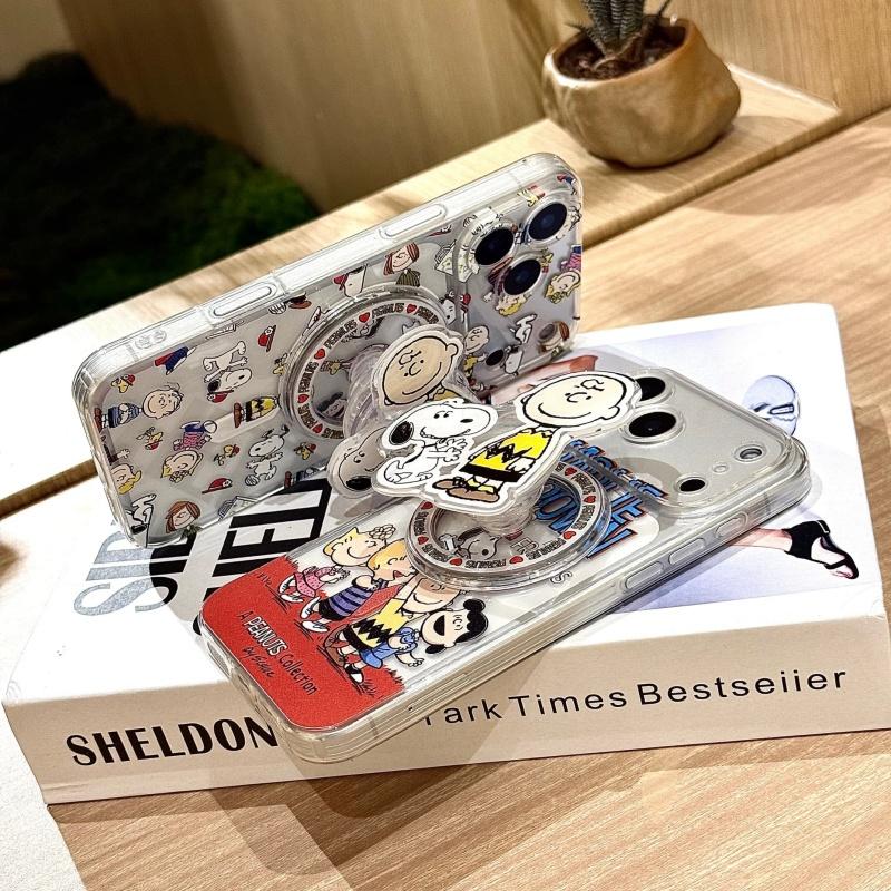 cartoon Cute Snoopy Magsafe Wireless Charge Case For iPhone 16 17 12 14 15 13 Pro Max Plus Air Funny Snoopy Magnetic Stand