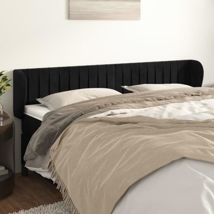 VidaXL Tête de lit avec oreilles Noir 203x23x78-88 cm Velours3117450