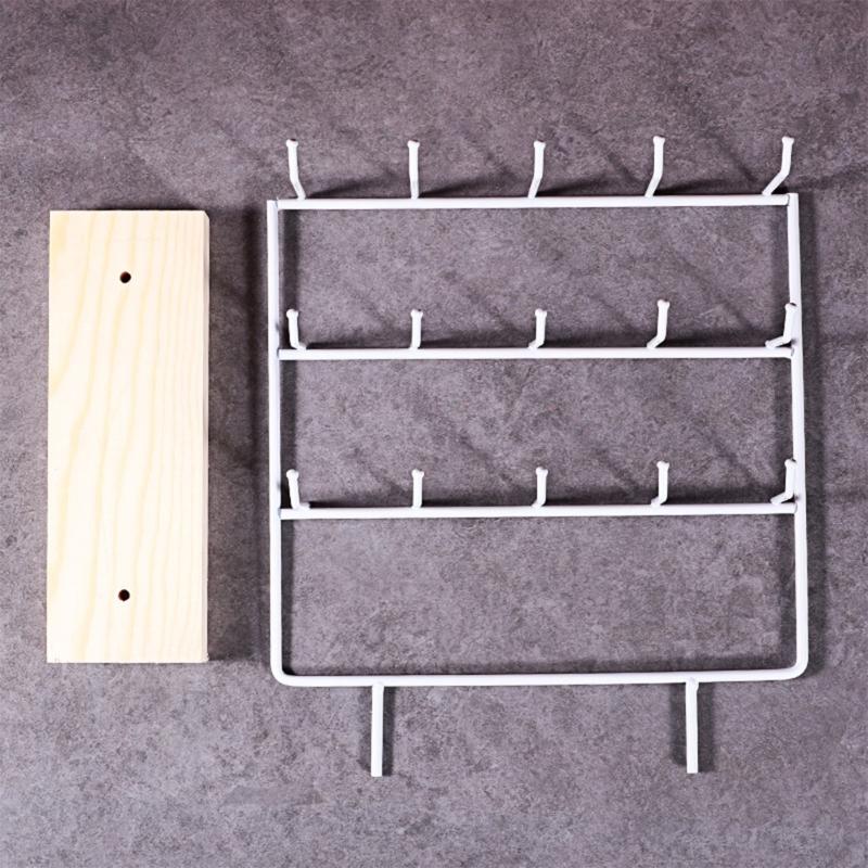 Wood Base Earring Display Stand with 3 Tiers and 15 Hooks Jewelry Presentation Rack Stylish Accessory Organization Shelf