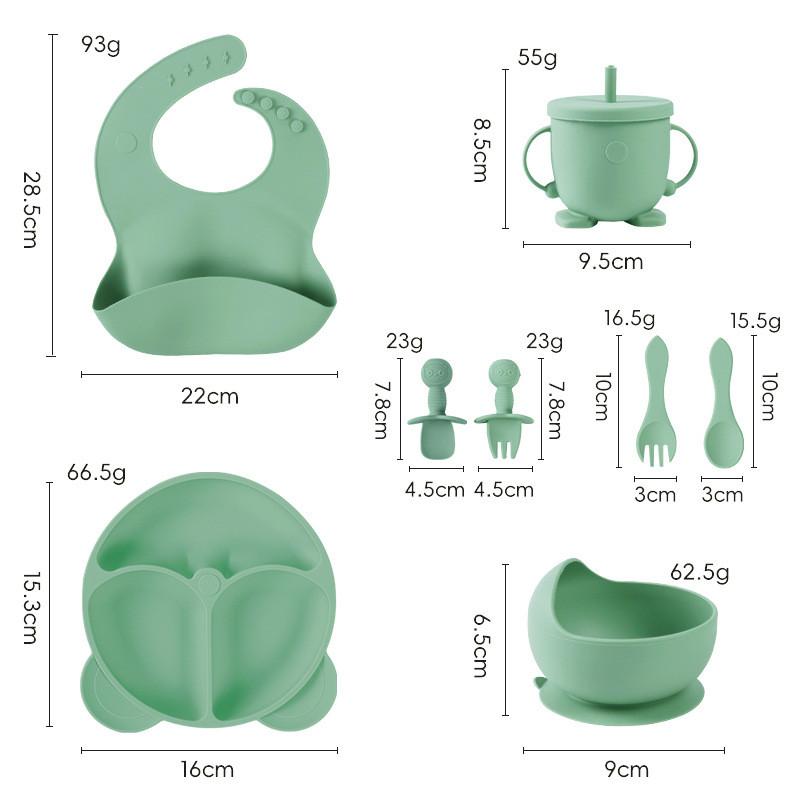 Baby Silicone Feeding Set With Suction Bowl And Learning Utensils For Toddler Nutrition