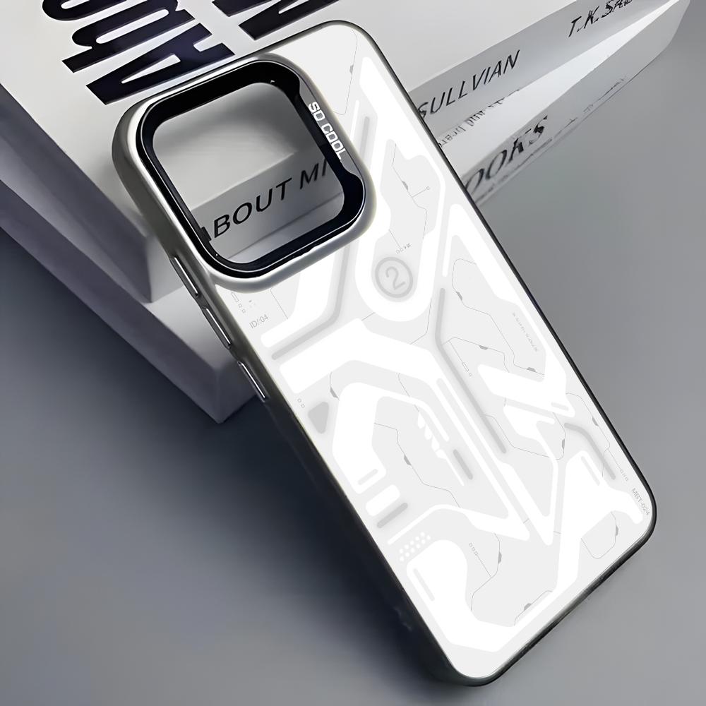 Cool Mech Mechanical Cyber Phone Case For iPhone 16 15 14 13 12 11 Pro Max Grey Black Matte Laser Metallic Aurora Funda
