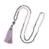 Kelitch 6MM Crystal AB Bead Long Necklace with Colored Tassel and Agate Pendant, Women's Strand Bracelet for Summer (Light Purple)