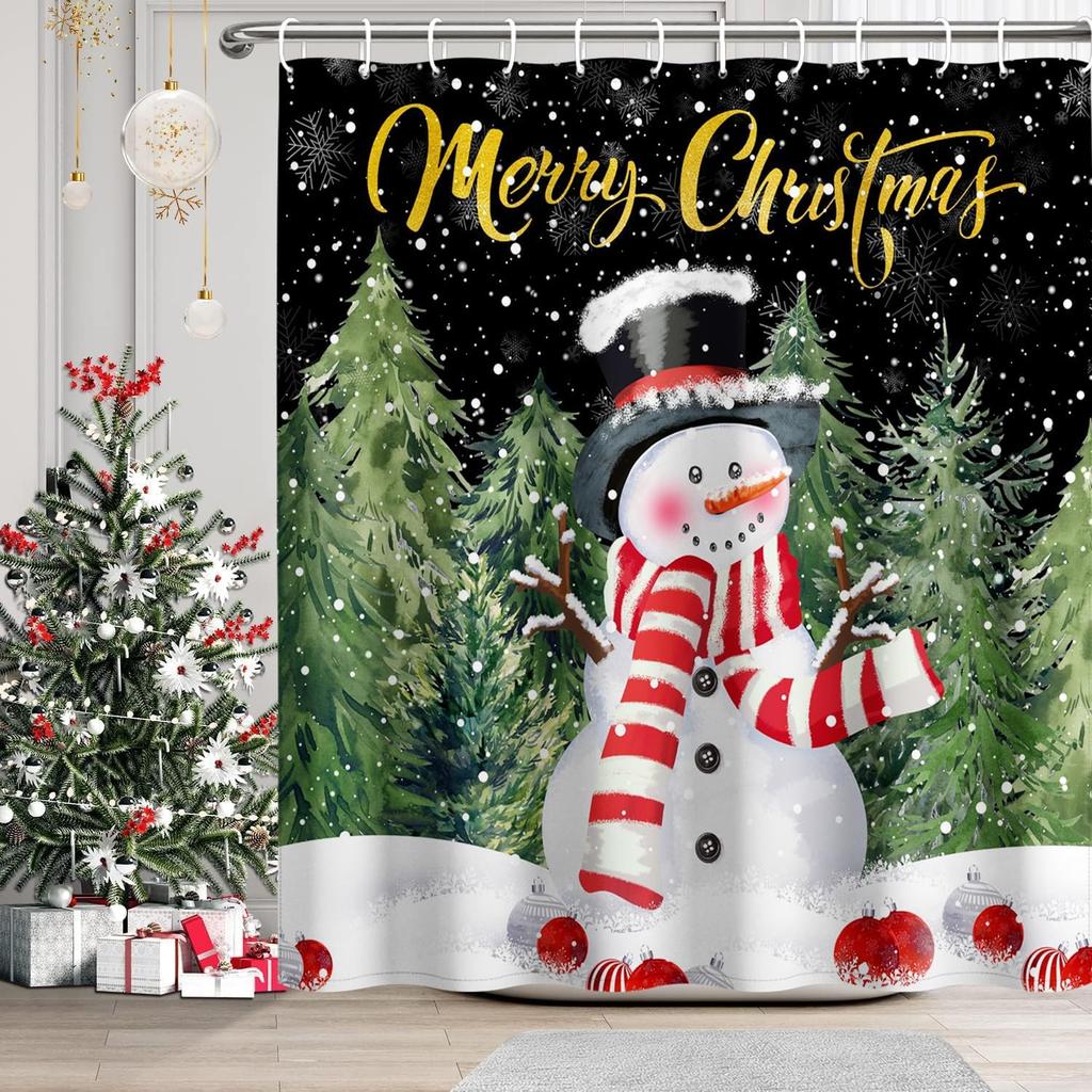 Christmas Shower Curtain Xmas Balls Shower Curtains For Bathroom Decorations Pine Trees Stars Bathroom Curtain Christmas Holiday