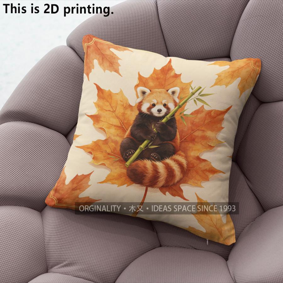 Fall Red Panda Maple Leaf Throw Pillow Covers Pattern Cushion Cover Suitable For Sofa Bedroom Car Pillow Cover