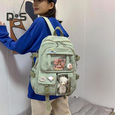 Student Backpack Ergonomic Large Capacity Rucksack with Plush Bear Doll for Book Laptop Retro Casual Schoolbag for Teen School Travel