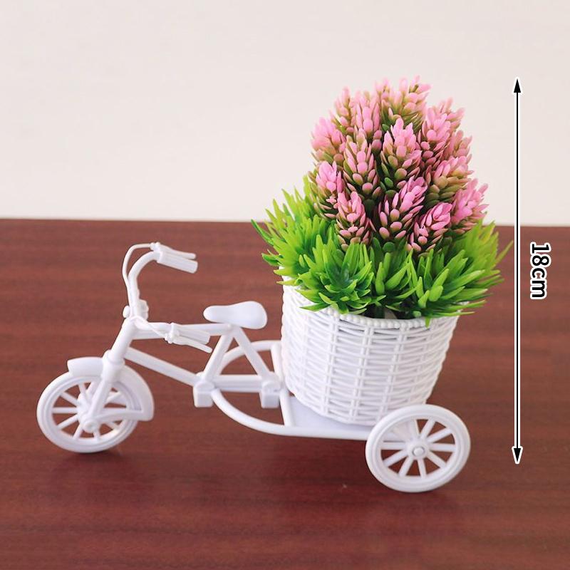 Dekoracje Kwiatowe Symulacyjne Kosz Kwiatowy Rattanowy Model Trójkołowy Rowerowy Dom Ogród Dekoracja na Wesele Romantyczna i Urocza