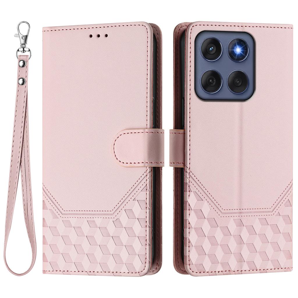 Για Motorola Edge 60 5G/60 Fusion 5G Θήκη Δερμάτινη Θήκη Τηλεφώνου με Λουράκι με Ανάγλυφο Κυψελωτό Σχέδιο και Αποκλεισμό RFID