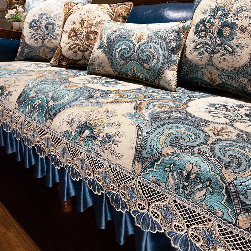 Jacquard Stickerei Chenille Sofakissen Zuhause Luxus Sitzkissen Wohnzimmer Rutschfester Sofabezug Möbelschutz Überwurf