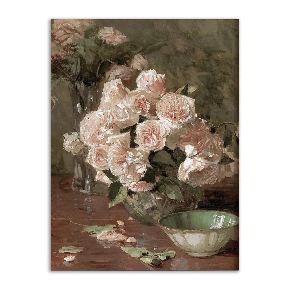 

Ретро живопис Французька флора Вінтажний плакат і принти Вікторіанський натюрморт Квітка Картина на полотні Троянда Decoraiton Вітальня 21x30cm No Framed