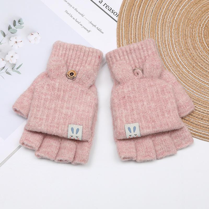 

Женские зимние перчатки-митенки из искусственного кашемира для велоспорта с универсальным жаккардовым дизайном One Size розовый