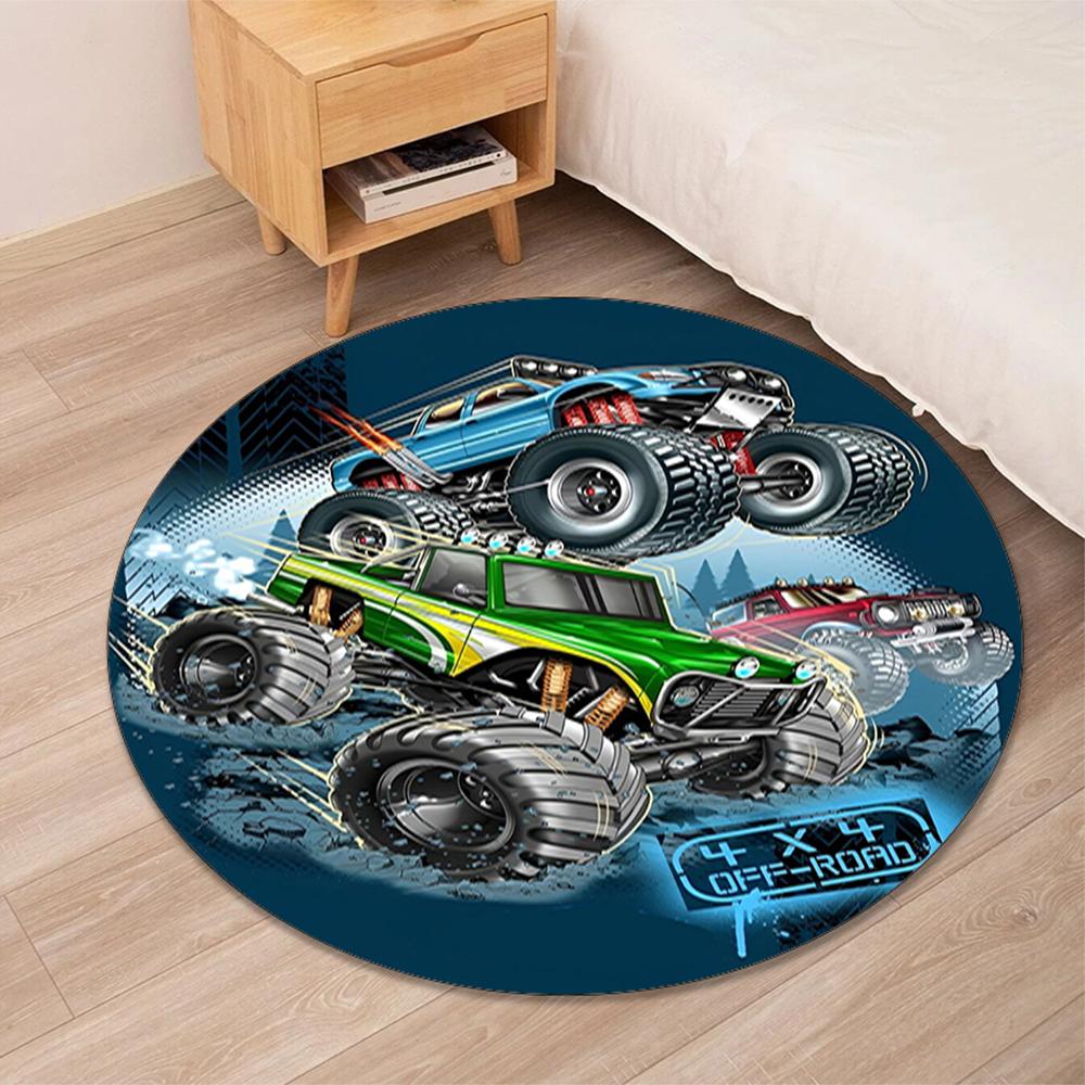 Truck Printed Round Rug Carpet Chair Rug Area Rug Entryway Doormats,for Office Chair Living Room Bedroom Kitchen Room.