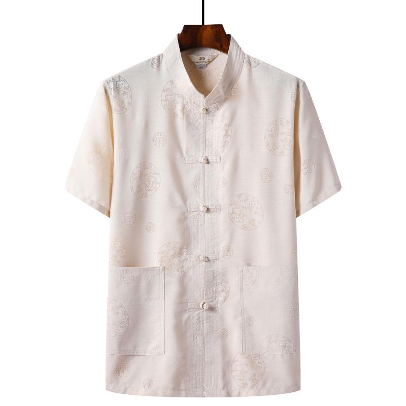 Men's Chinese-Style Summer Tang Suit: Short-Sleeve Linen Hanfu Robe for Middle-Aged and Elderly