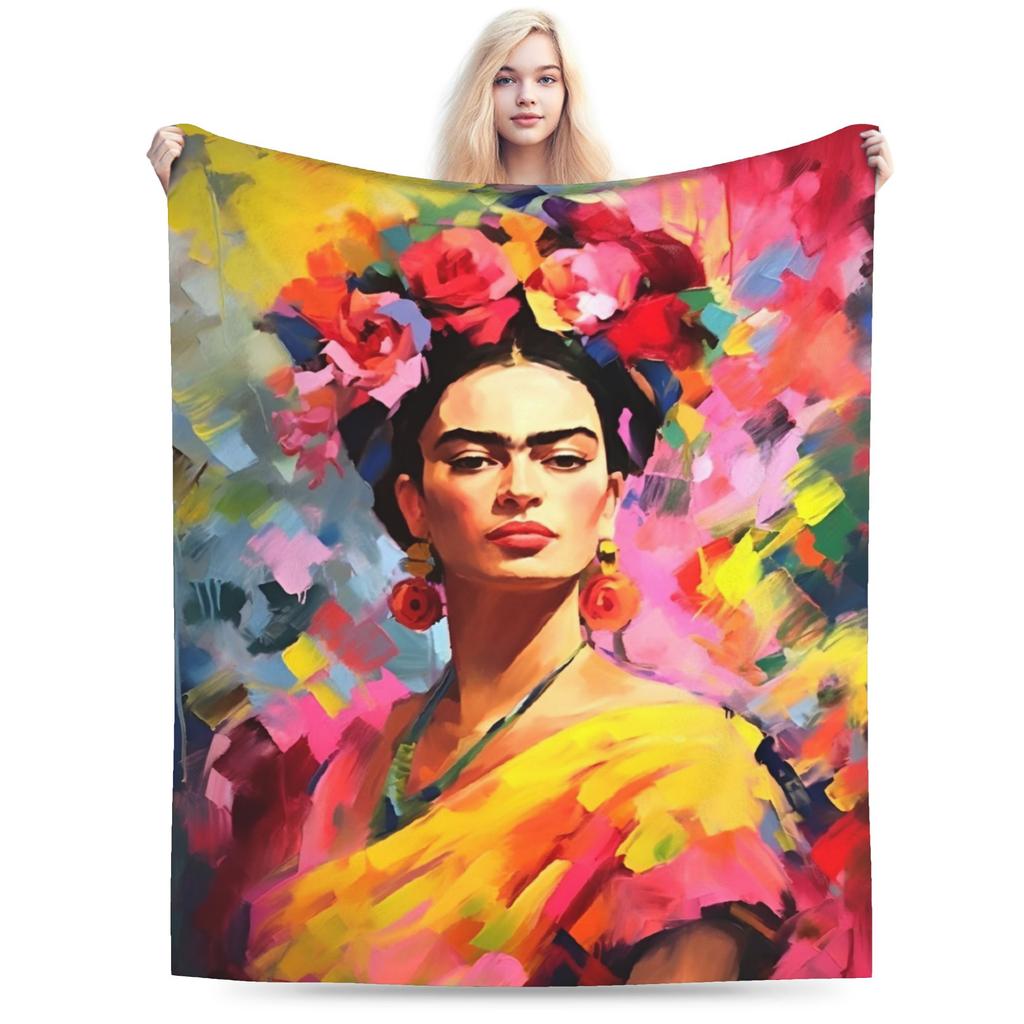 Fridaes Kahloes Merch Deky Měkký Korálový Fleece Plyšový Přehoz Pohodlná Přikrývka