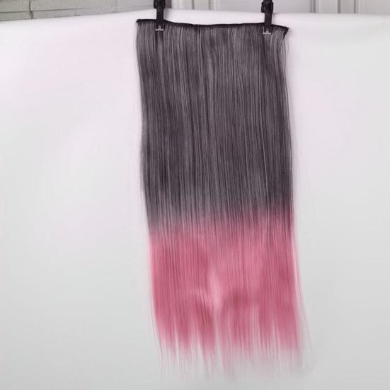 Extensie de păr cu culoare degradată, lung și drept, din fibră sintetică, păr fals, fără urme, moale, netedă, 23,6 inci, perucă de sârmă pentru temperatură înaltă.