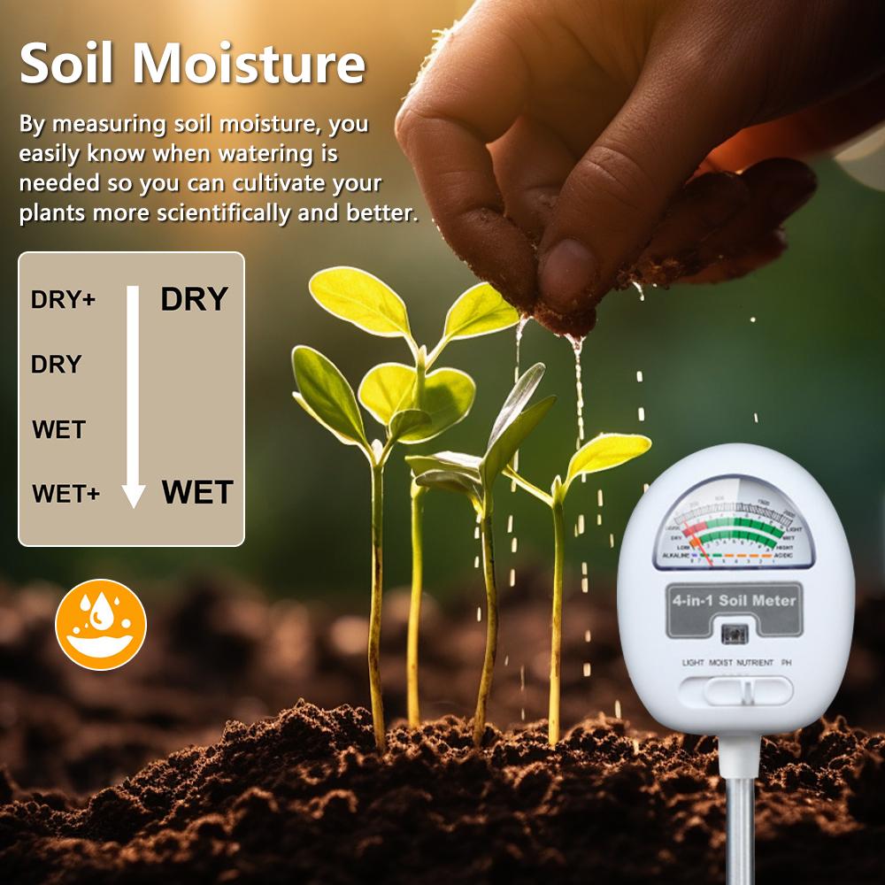 4in1 Soil Tester Moisture/Light/PH/Fertility Soil Moisture Sensor Meter 90 Degree Rotating Soil Temperature PH Monitor Detector