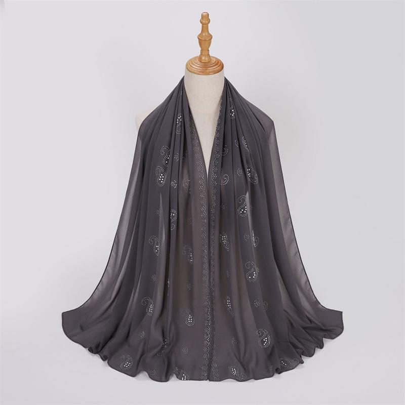 Bandanna Flower Pearl Rhinestone Chiffon Shawl Scarf High Quality Shimmer Beads Headband Wrap Foulard Muslim Hijab