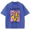 Lemon Con Aroma De Espana Prints Washed TShirts Womens Cotton Tops Comfortable Distressed ONeck Streetwear Summer Clothes