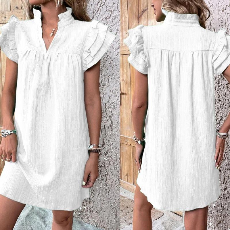 Summer Fashion Versatile Lotus Leaf Sleeve V-neck Dress
